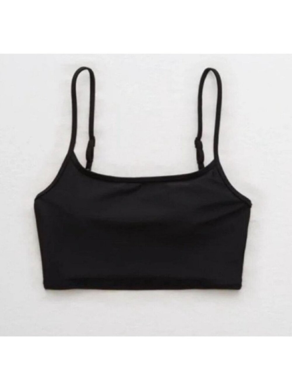 AERIE Scoop Neck Longline Bikini Top Sz S True Black Padded Seamless Swimwear